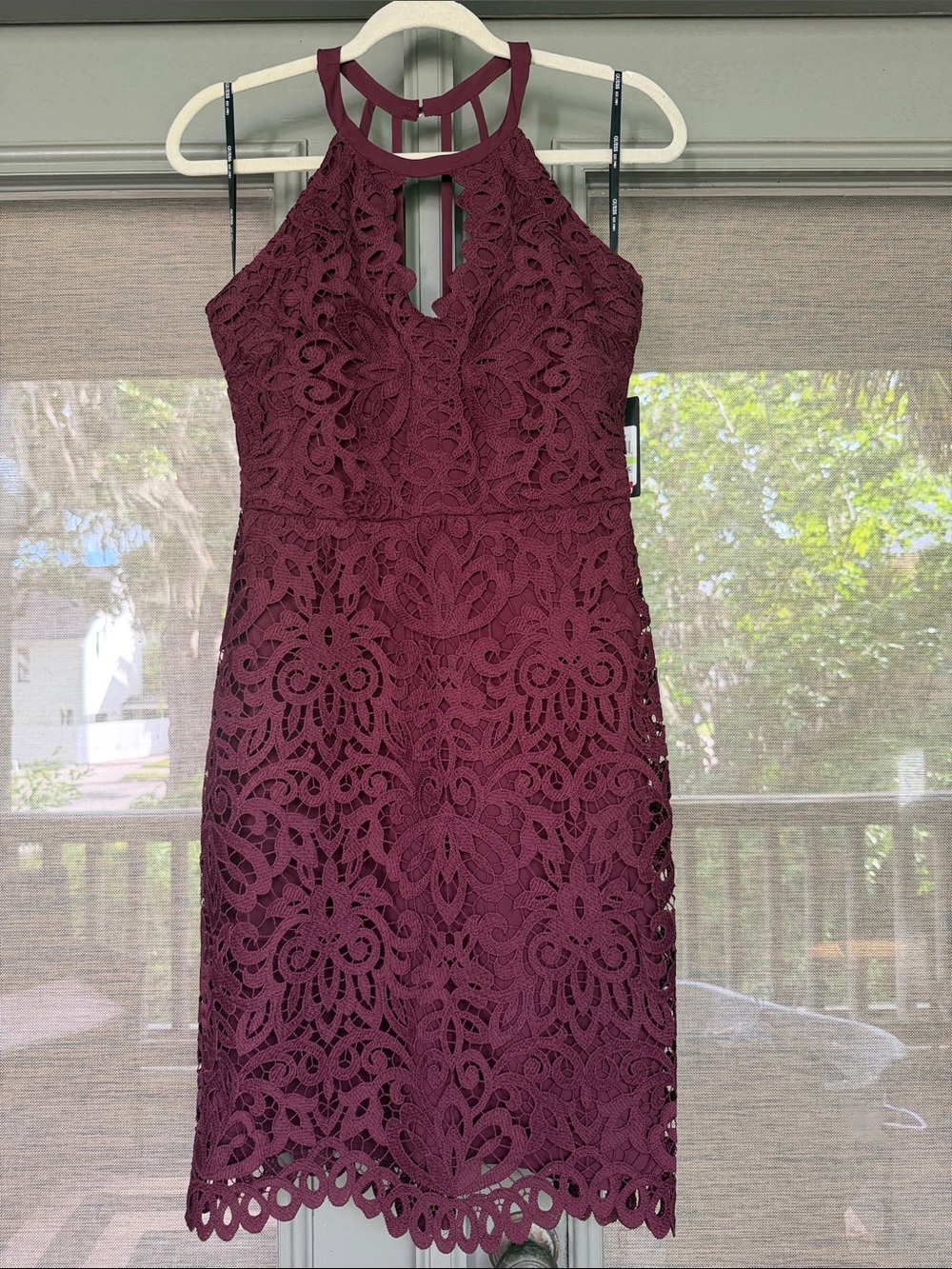 Guess Burgundy Lace Halter Mini Dress